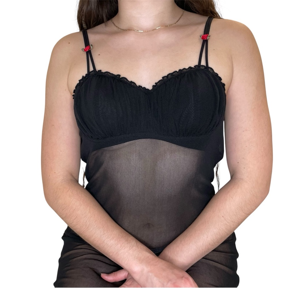 Vintage Black Lingerie Mesh Slip Dress
